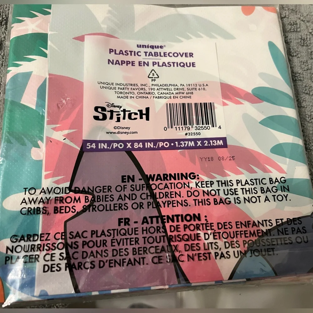 2 Disney Stitch Birthday Part Table Covers in Teal, Pink, Orange, White